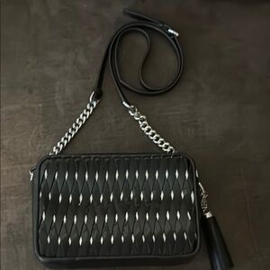 Michael Kors Ginny Woven Black Leather Cross Body Bag